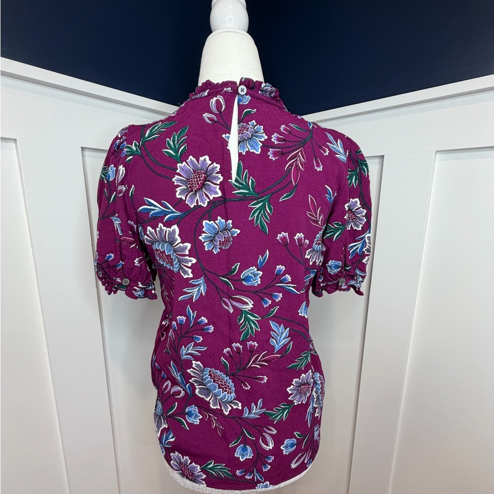 NWOT-  LOFT Floral Pintucked Puff Sleeve Top - XXS - Picture 8 of 13